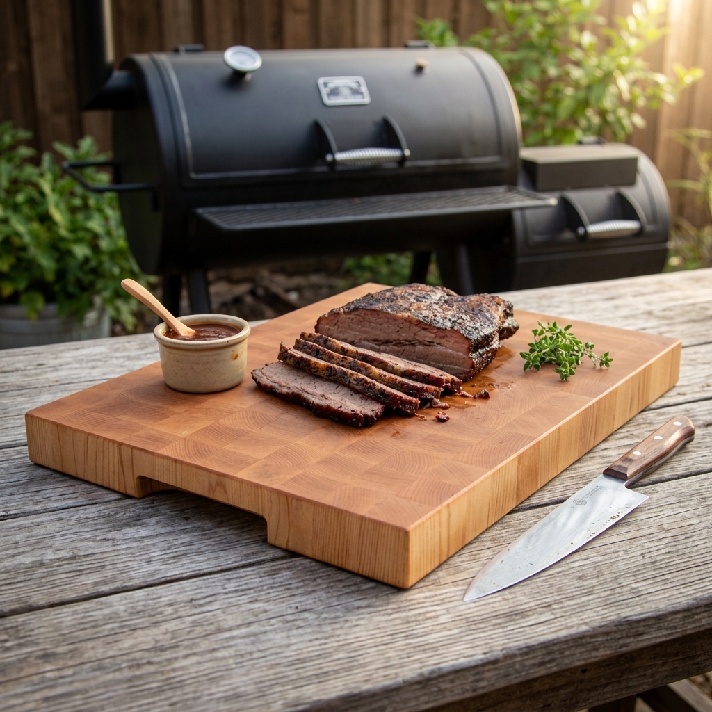 Large end grain maple cutting board for heavy prep and serving